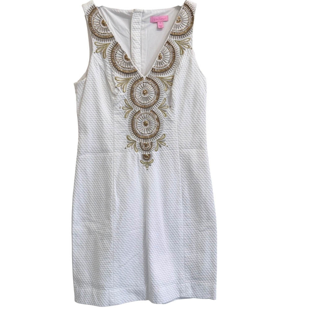 Lilly Pulitzer Gabby Shift Dress Womens 0 Resort White Seersucker‎ Bridal Preppy